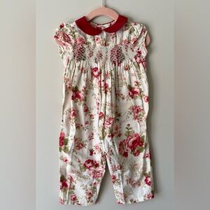 Janie and Jack Red and White Floral Romper 6-12mo